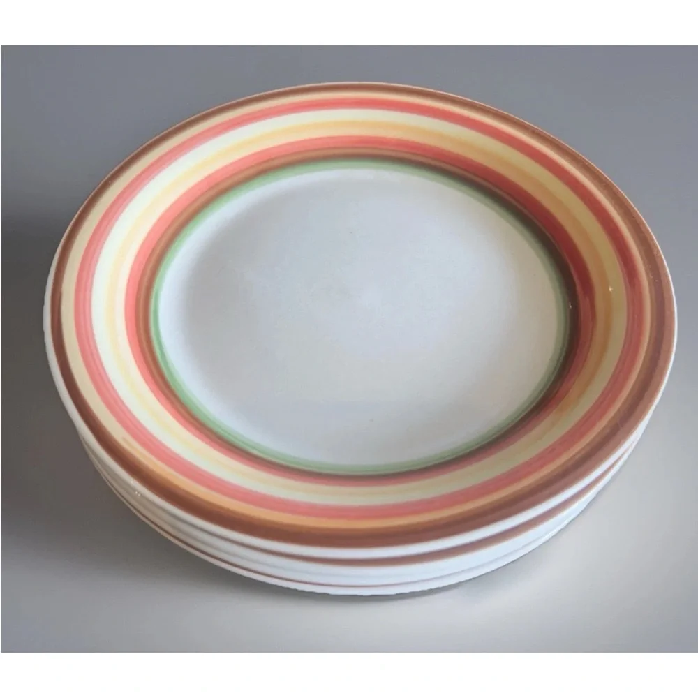 Pier 1 Sienna Stripes 7.5” Dessert Salad Appetizer Plates Set of 4 Pier One 4